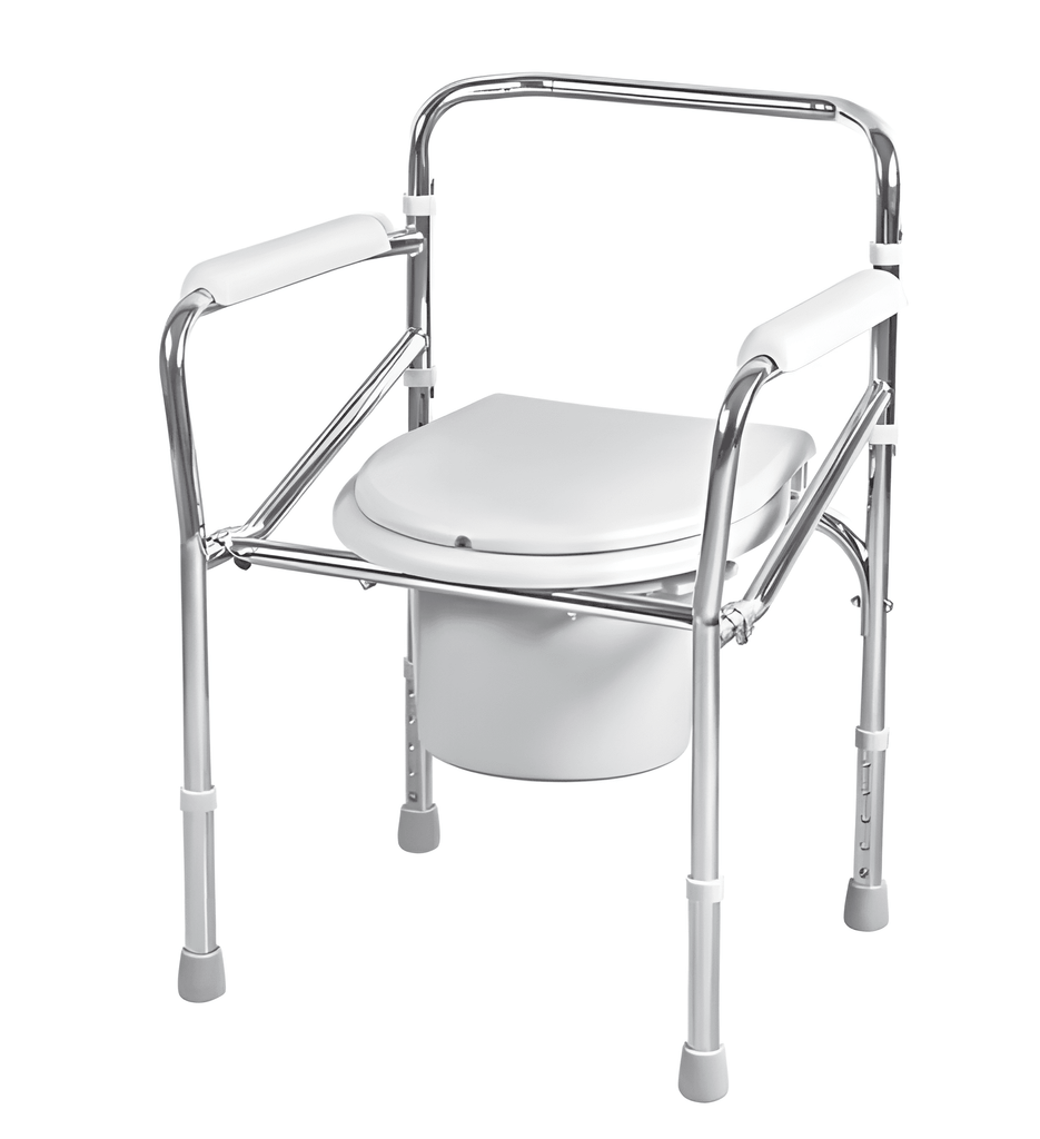Foldable Commode Chair with Adjustable Height and Padded Armrests